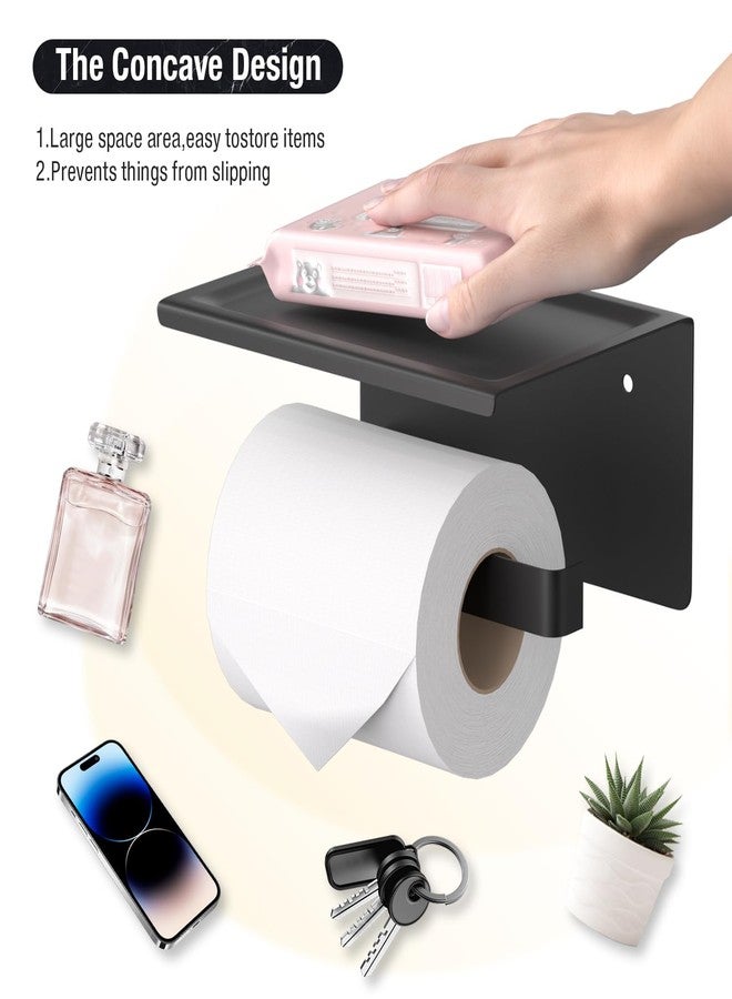 HITSLAM Toilet Paper Holder with Phone Shelf Matte Black, Adhesive or Screw Wall Mount Toilet Paper Roll Holder, Rustproof Stainless Steel Toilet Tissue Holder for Bathroom, Kitchen - Image 4