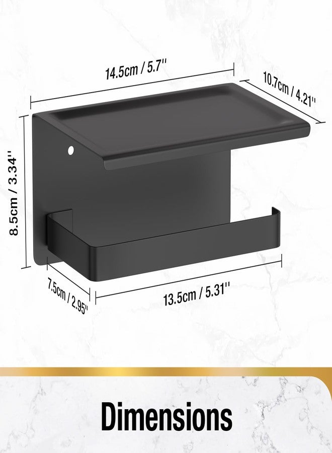 HITSLAM Toilet Paper Holder with Phone Shelf Matte Black, Adhesive or Screw Wall Mount Toilet Paper Roll Holder, Rustproof Stainless Steel Toilet Tissue Holder for Bathroom, Kitchen - Image 2