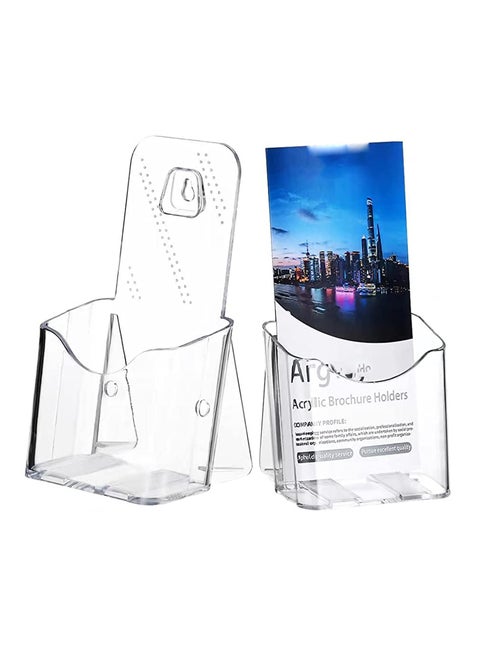 Acrylic Trifold Brochure Holder, 2-Pack Plastic Pamphlet Display Stand, 3.5 Inches Wide Wall Mount/Countertop Organizer for Flyers, Booklets, Documents, and Literature.
