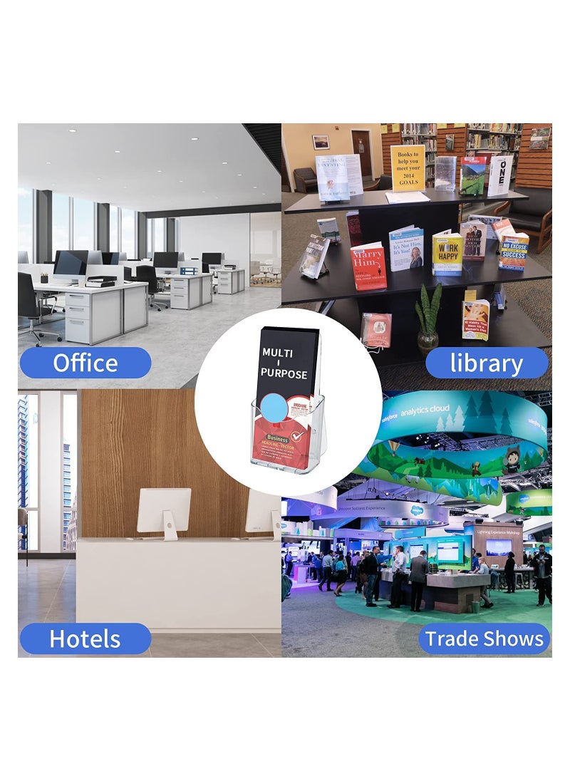 Acrylic Trifold Brochure Holder, 2-Pack Plastic Pamphlet Display Stand, 3.5 Inches Wide Wall Mount/Countertop Organizer for Flyers, Booklets, Documents, and Literature.
