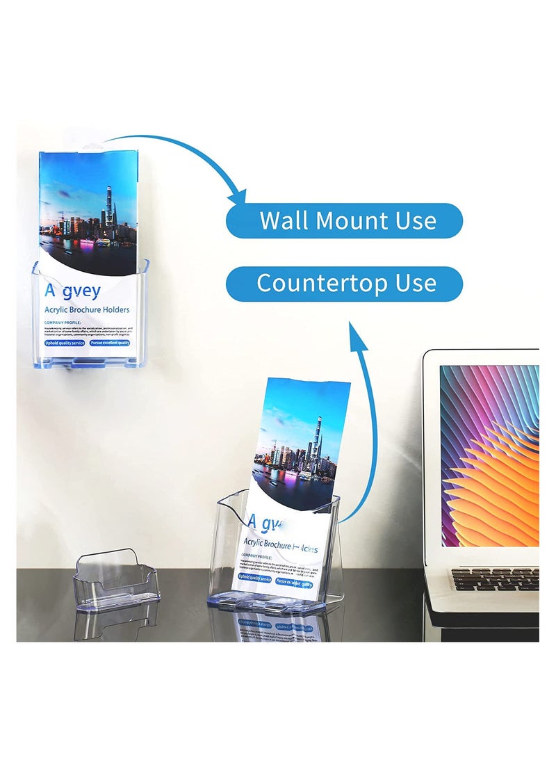 Acrylic Trifold Brochure Holder, 2-Pack Plastic Pamphlet Display Stand, 3.5 Inches Wide Wall Mount/Countertop Organizer for Flyers, Booklets, Documents, and Literature.