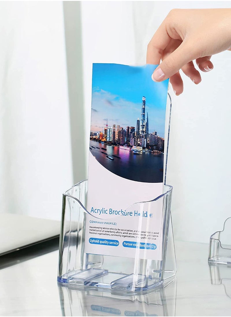 Acrylic Trifold Brochure Holder, 2-Pack Plastic Pamphlet Display Stand, 3.5 Inches Wide Wall Mount/Countertop Organizer for Flyers, Booklets, Documents, and Literature.