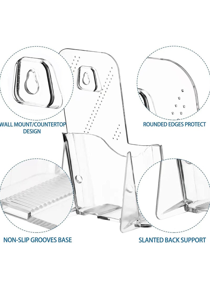 Acrylic Trifold Brochure Holder, 2-Pack Plastic Pamphlet Display Stand, 3.5 Inches Wide Wall Mount/Countertop Organizer for Flyers, Booklets, Documents, and Literature.