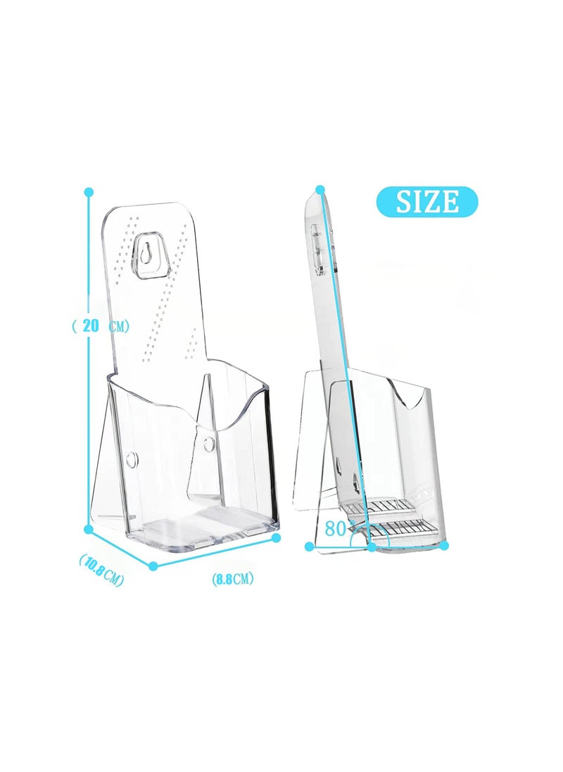 Acrylic Trifold Brochure Holder, 2-Pack Plastic Pamphlet Display Stand, 3.5 Inches Wide Wall Mount/Countertop Organizer for Flyers, Booklets, Documents, and Literature.