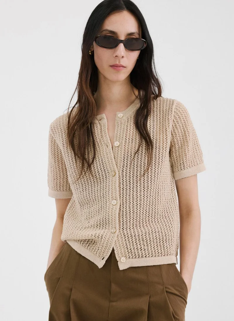 مانجو Short-sleeved openwork knitted cardigan