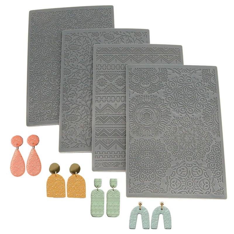 Arbuya Boho Style Polymer Clay Texture Sheets for Earring Jewerly Making Clay Texture Mat for Polymer Clay Projects Polymer Clay Earrings Tools