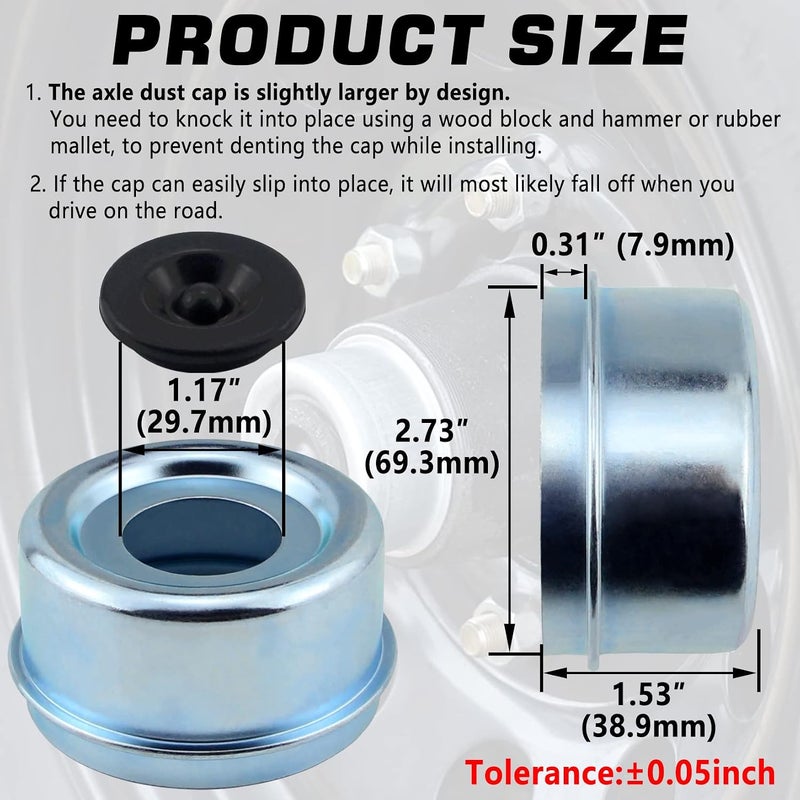 GREPSPUD 2pcs 2.72'' Trailer Hub Dust Caps, Trailer Spindle Bearing Dust Cap Cup Grease Cover Caps & Extra Rubber Plugs for 7000 to 8000 lb Boat Trailer Dexter EZ Lube Trailer Camper RV Axle - Image 5