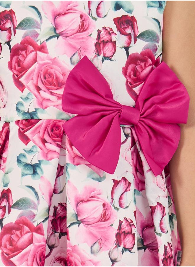 Styli All-Over Floral Print Sleeveless Dress with Bow Detail  - Image 3