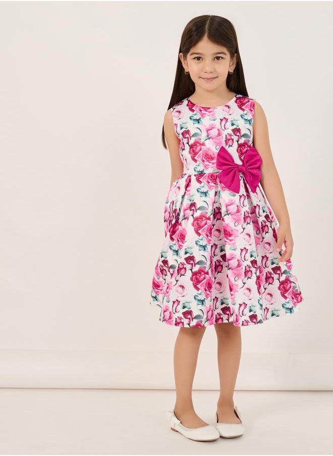 Styli All-Over Floral Print Sleeveless Dress with Bow Detail  - Image 2