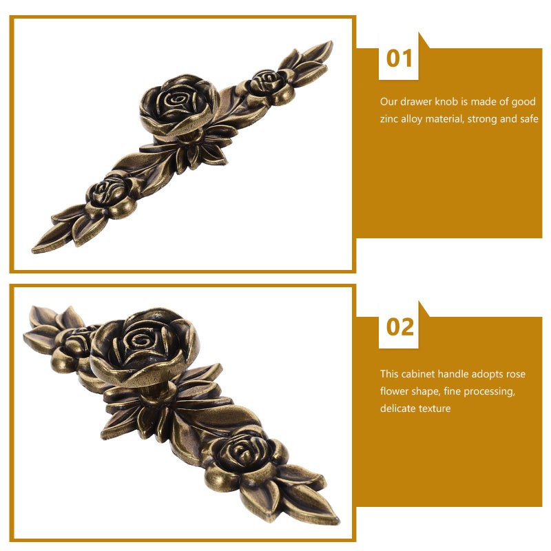 Vintage Rose Brass Cabinet Knobs 2pcs Single Hole Drawer Pulls For Kitchen Furniture Wardrobe - Image 4