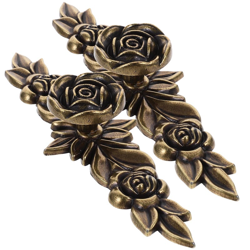 Vintage Rose Brass Cabinet Knobs 2pcs Single Hole Drawer Pulls For Kitchen Furniture Wardrobe - Image 2