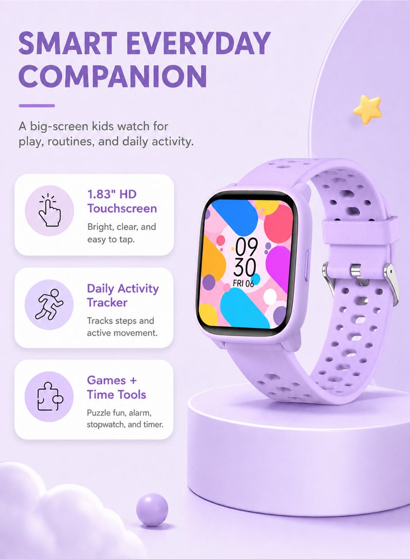 ساعة ذكية للأطفال W98L بشاشة لمس HD مقاس 1.83 بوصة، عداد خطوات ومتابعة النشاط، ألعاب تعليمية، منبه ومؤقت، مقاومة للماء للبنين والبنات والطلاب - Image 4