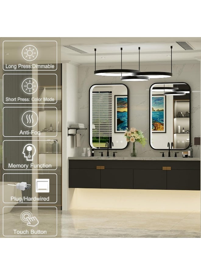 Decorhills Decorhills LED Mirror for Bathroom, Black Rectangle Mirror, Wall Mounted Vanity Mirror Dimmable Lighted LED for Bedroom Living Room, Entryway Hangs Vertical (Black-Square Corner, 60x120cm)  - Image 5