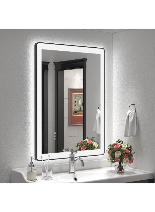 Decorhills Decorhills LED Mirror for Bathroom, Black Rectangle Mirror, Wall Mounted Vanity Mirror Dimmable Lighted LED for Bedroom Living Room, Entryway Hangs Vertical (Black-Square Corner, 60x120cm)  - Image 2