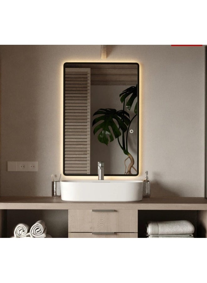 Decorhills Decorhills LED Mirror for Bathroom, Black Rectangle Mirror, Wall Mounted Vanity Mirror Dimmable Lighted LED for Bedroom Living Room, Entryway Hangs Vertical (Black-Square Corner, 60x120cm)  - Image 1