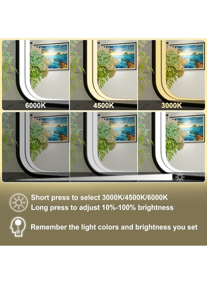 Decorhills Decorhills LED Mirror for Bathroom, Black Rectangle Mirror, Wall Mounted Vanity Mirror Dimmable Lighted LED for Bedroom Living Room, Entryway Hangs Vertical (Black-Square Corner, 60x120cm)  - Image 3