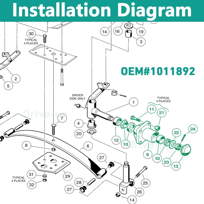 Drive-up Club Car DS Front Hub Assembly, Golf Cart Front Wheel Hub with Bearings Seals Kit for Club Car DS 1981-2003 Gas and Electric Golf Carts, OEM 1011892 - Image 5