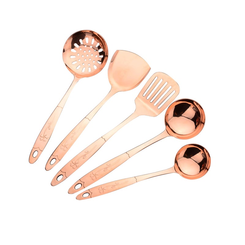 Purecopper 5-Piece Pure Copper Kitchen Cooking Utensils Set, Stylish Copper Kitchen Accessories, Cookware Set for Home or Restaurant Cooking (5) - Image 1