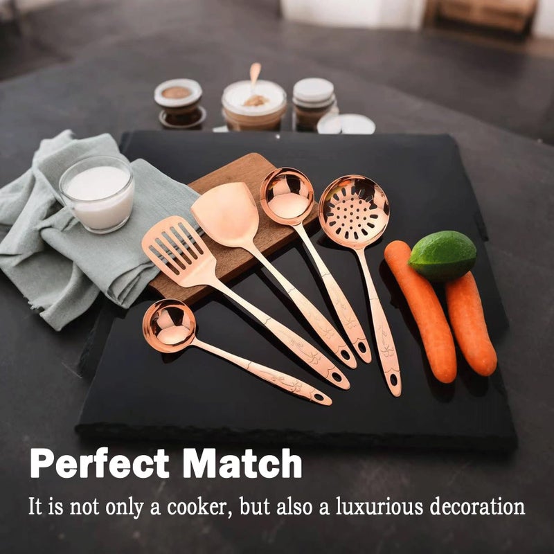 Purecopper 5-Piece Pure Copper Kitchen Cooking Utensils Set, Stylish Copper Kitchen Accessories, Cookware Set for Home or Restaurant Cooking (5) - Image 2