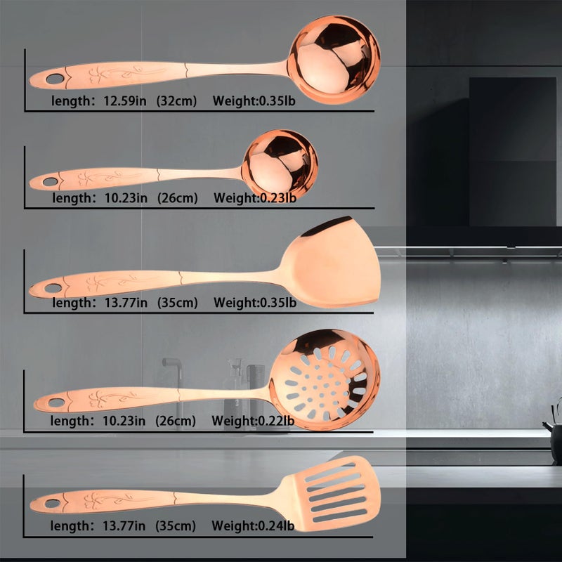 Purecopper 5-Piece Pure Copper Kitchen Cooking Utensils Set, Stylish Copper Kitchen Accessories, Cookware Set for Home or Restaurant Cooking (5) - Image 5