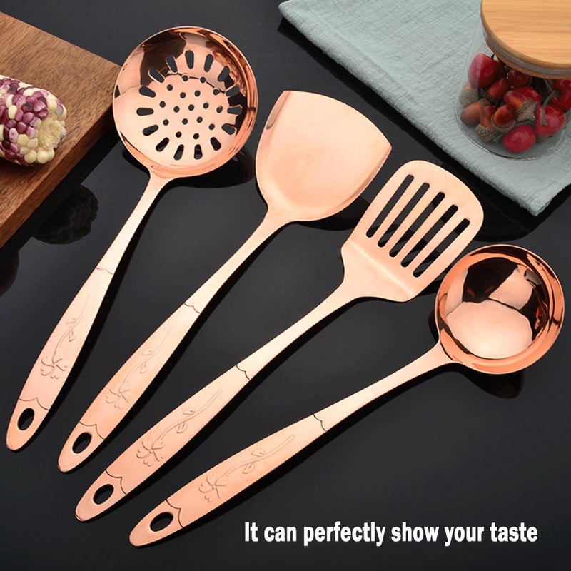 Purecopper 5-Piece Pure Copper Kitchen Cooking Utensils Set, Stylish Copper Kitchen Accessories, Cookware Set for Home or Restaurant Cooking (5) - Image 4