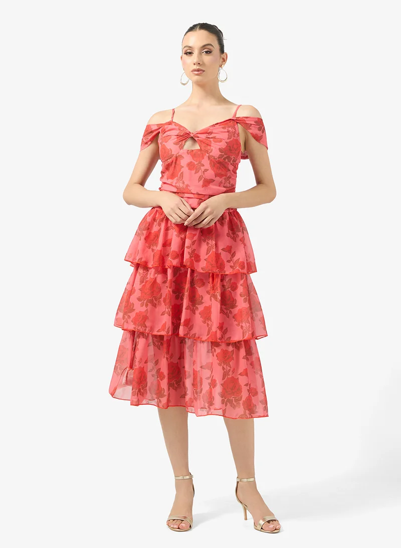 جينجر بوتيك Off Shoulder Floral Tiered Maxi Dress