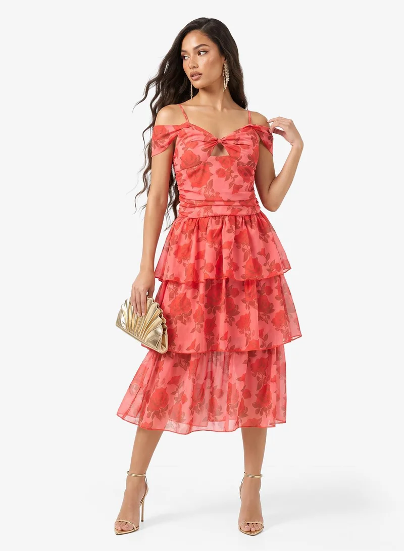Ginger Boutique  Off Shoulder Floral Tiered Maxi Dress for Women | Best Price UAE