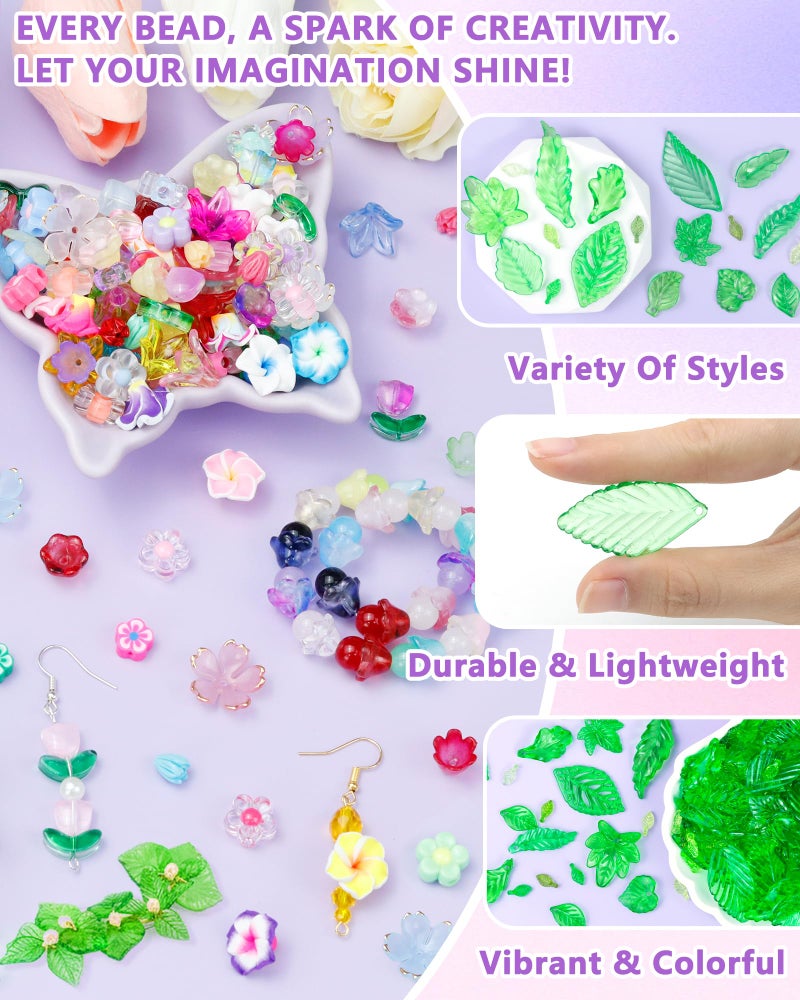 FIVEIZERO 300Pcs Acrylic Green Leaf Flower Beads for Jewelry Making, Transparent Maple Leaves Pendants Tiny Green Leaf Bead Caps for Beaded Plant Earrings Necklaces Bracelets DIY Crafts - Image 3