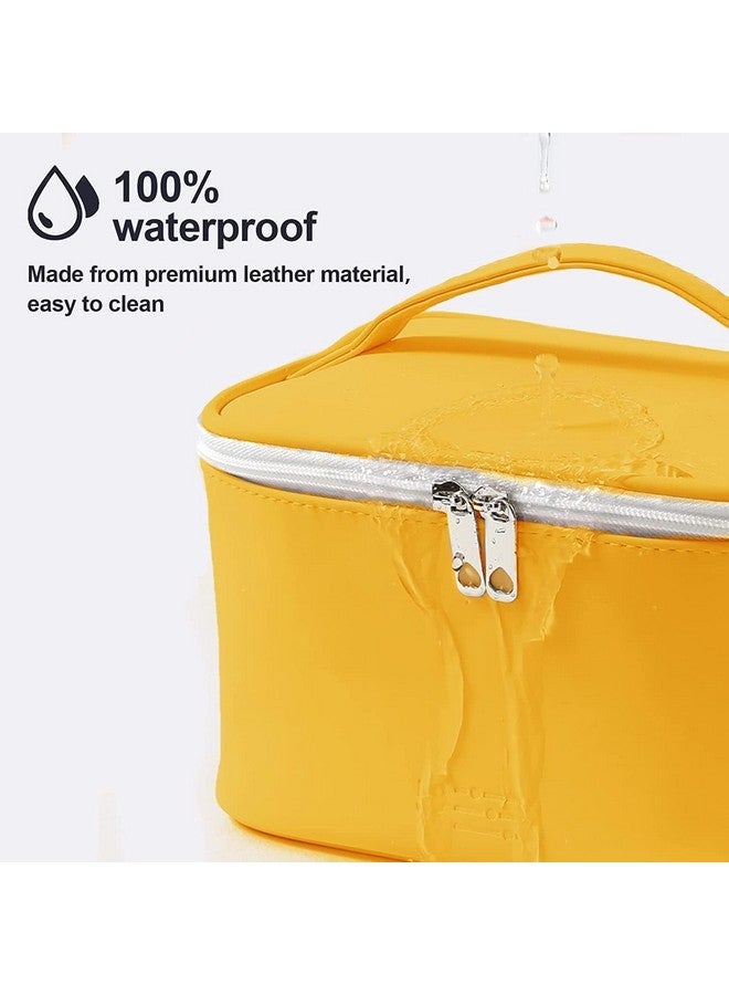 Caltero PU Leather Cosmetic Organiser Bag, Makeup Pouch for Women and Girls, Travel Bag, Yellow - Image 3