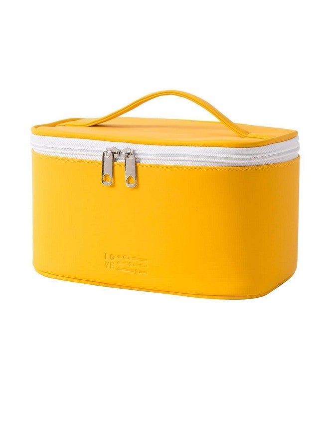 Caltero PU Leather Cosmetic Organiser Bag, Makeup Pouch for Women and Girls, Travel Bag, Yellow - Image 1