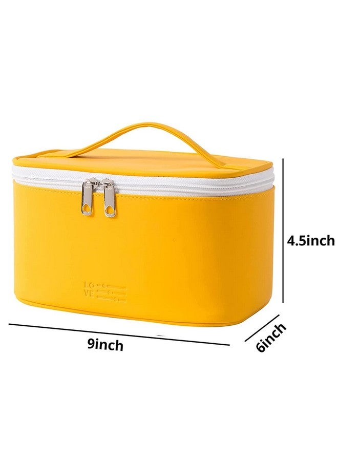 Caltero PU Leather Cosmetic Organiser Bag, Makeup Pouch for Women and Girls, Travel Bag, Yellow - Image 2