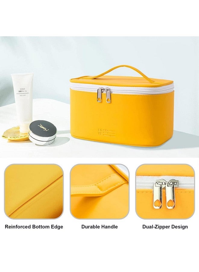 Caltero PU Leather Cosmetic Organiser Bag, Makeup Pouch for Women and Girls, Travel Bag, Yellow - Image 4
