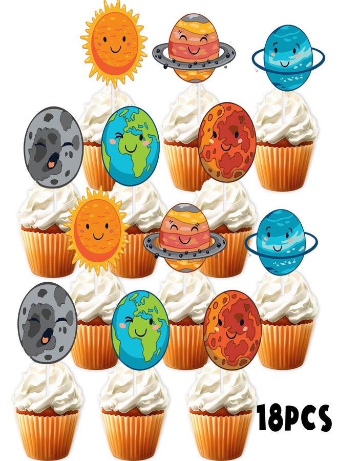 LETLIMIT 18pcs Glitter Celestial Dessert Cupcake Topper for Solar System Outer Space Universe Theme Decor Supplies Baby Shower Boy Girl Happy Birthday Party Decoration - Image 3