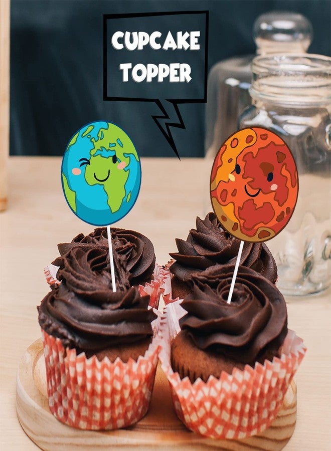 LETLIMIT 18pcs Glitter Celestial Dessert Cupcake Topper for Solar System Outer Space Universe Theme Decor Supplies Baby Shower Boy Girl Happy Birthday Party Decoration - Image 5