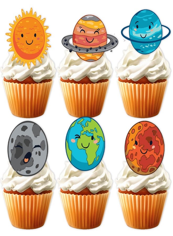 LETLIMIT 18pcs Glitter Celestial Dessert Cupcake Topper for Solar System Outer Space Universe Theme Decor Supplies Baby Shower Boy Girl Happy Birthday Party Decoration - Image 1