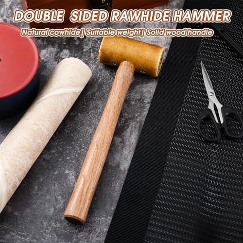 Leriton Natural Rawhide Mallet Tool, Rawhide Leather Hammer, Cowhide Carving Tool for Repairing Ring Handles, Jewelry Making, Leather Processing, Woodworking, DIY Handmade Tools 11.2 Inch - Image 5