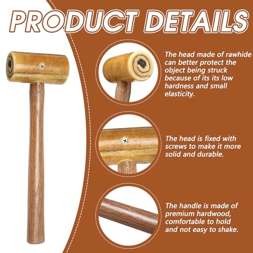 Leriton Natural Rawhide Mallet Tool, Rawhide Leather Hammer, Cowhide Carving Tool for Repairing Ring Handles, Jewelry Making, Leather Processing, Woodworking, DIY Handmade Tools 11.2 Inch - Image 3