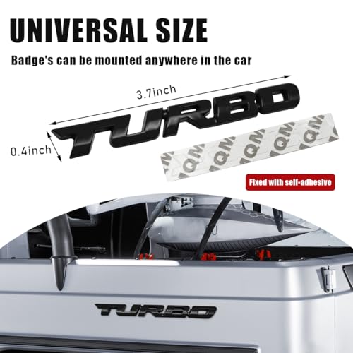 Dickno 2PCS Turbo Car Emblem Decal, 3D Metal Fender Logo Badge Sticker, Zinc Alloy Auto Front Hood Side Body Emblem Sticker, Universal Exterior Decor Car Accessories for SUV Truck (Black) - Image 2