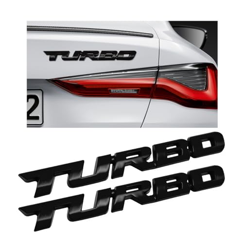 Dickno 2PCS Turbo Car Emblem Decal, 3D Metal Fender Logo Badge Sticker, Zinc Alloy Auto Front Hood Side Body Emblem Sticker, Universal Exterior Decor Car Accessories for SUV Truck (Black) - Image 1