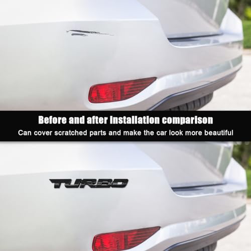 Dickno 2PCS Turbo Car Emblem Decal, 3D Metal Fender Logo Badge Sticker, Zinc Alloy Auto Front Hood Side Body Emblem Sticker, Universal Exterior Decor Car Accessories for SUV Truck (Black) - Image 5