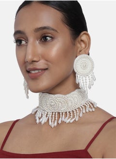 Just Peachy Just Peachy Exquisite White Embellished Handcrafted Jewellery Set – Elegant Necklace & Earrings with Intricate Detailing, Perfect for Weddings, Parties, and Special Occasions  - Image 2
