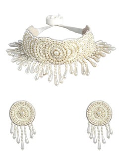 Just Peachy Just Peachy Exquisite White Embellished Handcrafted Jewellery Set – Elegant Necklace & Earrings with Intricate Detailing, Perfect for Weddings, Parties, and Special Occasions  - Image 1