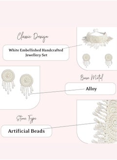 Just Peachy Just Peachy Exquisite White Embellished Handcrafted Jewellery Set – Elegant Necklace & Earrings with Intricate Detailing, Perfect for Weddings, Parties, and Special Occasions  - Image 4
