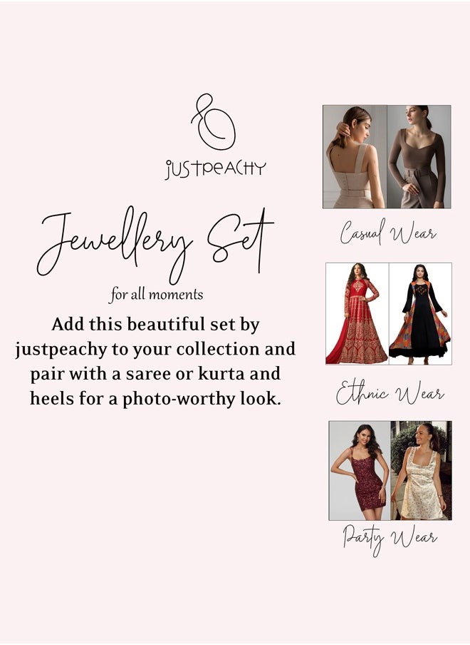 Just Peachy Just Peachy Exquisite White Embellished Handcrafted Jewellery Set – Elegant Necklace & Earrings with Intricate Detailing, Perfect for Weddings, Parties, and Special Occasions  - Image 5