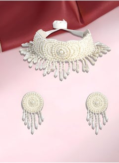 Just Peachy Just Peachy Exquisite White Embellished Handcrafted Jewellery Set – Elegant Necklace & Earrings with Intricate Detailing, Perfect for Weddings, Parties, and Special Occasions  - Image 3