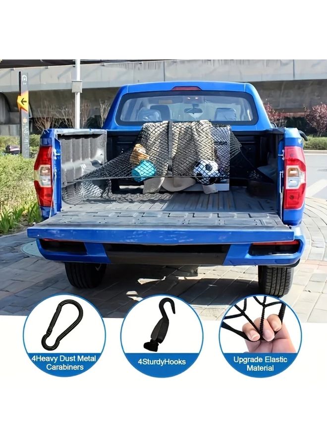 1pc Universal Elastic Truck Trunk Net Black 39x31 Inch High Strength Cargo Net Multi Functional Light Load Use Practical Design Flexible Transportation Safety Trailer Tailgate Organizer Truck Bed Accessories - Image 3