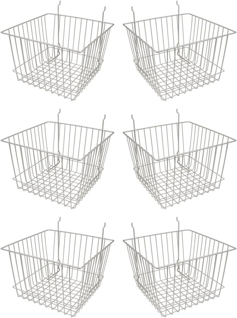 Econoco - Epoxy Chrome Multi-Fit 12” Deep Wire Basket for Slatwall, Pegboard or Gridwall (Set of 6) Metal Semi-Gloss Basket, Epoxy Chrome - Image 1