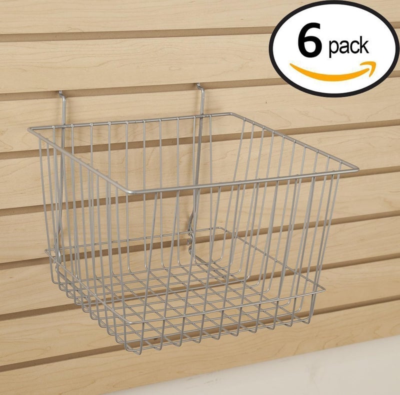 Econoco - Epoxy Chrome Multi-Fit 12” Deep Wire Basket for Slatwall, Pegboard or Gridwall (Set of 6) Metal Semi-Gloss Basket, Epoxy Chrome - Image 2