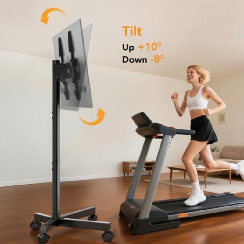 Mobile TV Stand for 23-60 Inch LCD LED Flat/Curved Screens, Steel Black Rolling Cart with Tilt Height Adjustment, 77Lbs Capacity, Wheels, VESA 400x400mm - Image 3