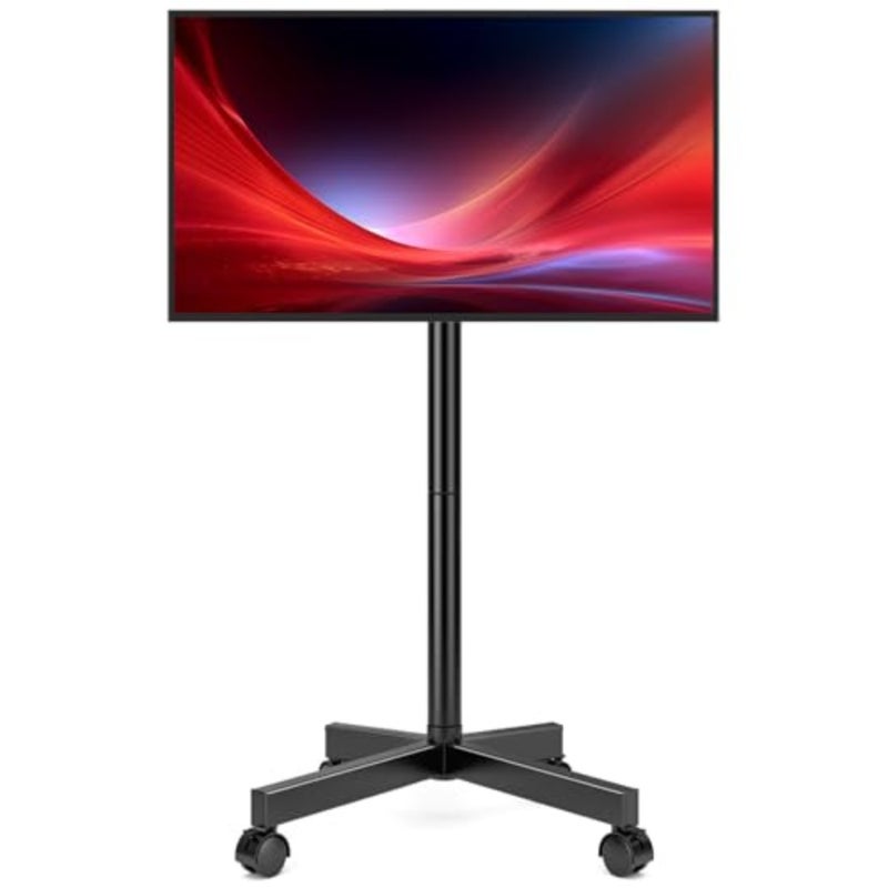 Mobile TV Stand for 23-60 Inch LCD LED Flat/Curved Screens, Steel Black Rolling Cart with Tilt Height Adjustment, 77Lbs Capacity, Wheels, VESA 400x400mm - Image 1